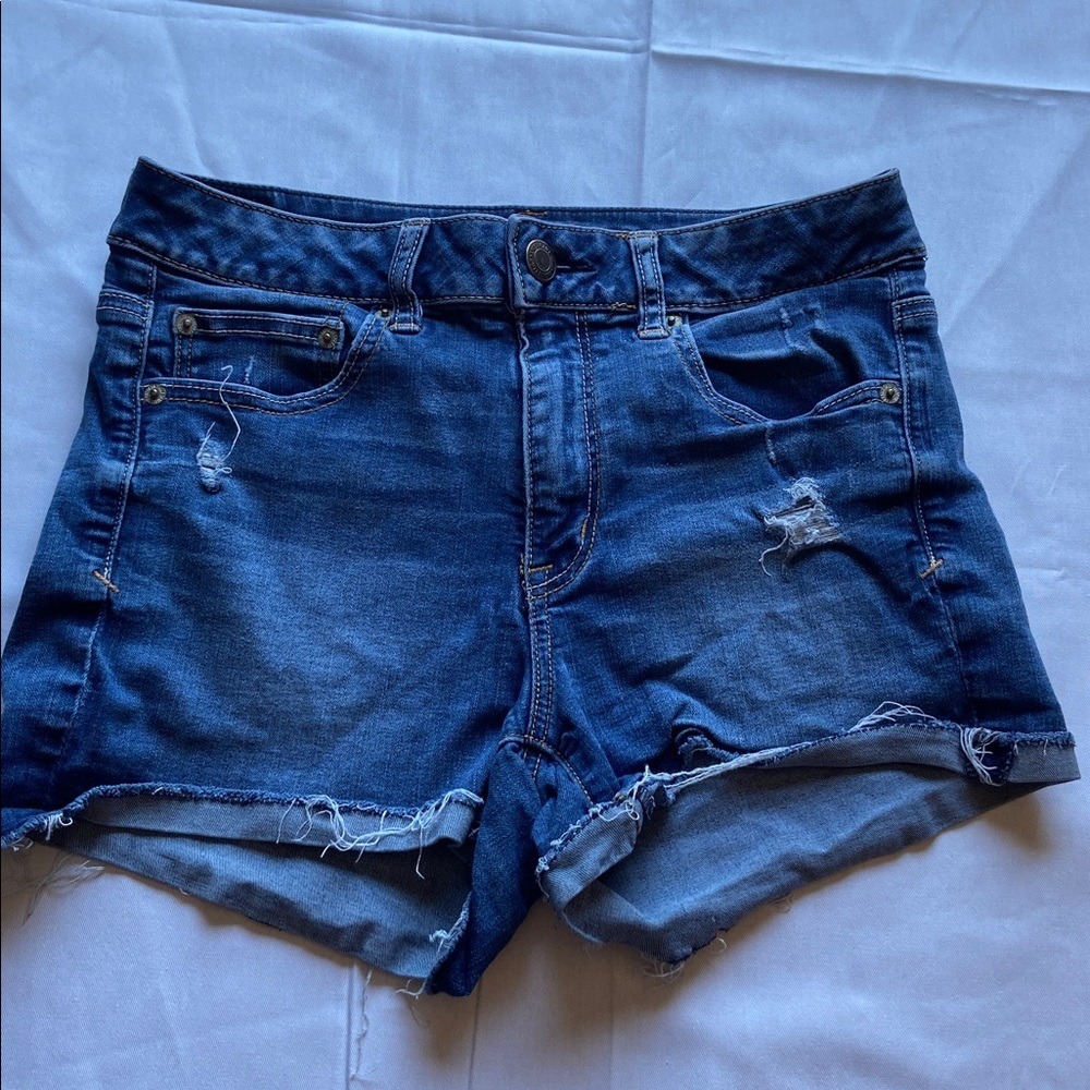 American Eagle Outfitters Dark Blue Distressed Denim Jean Shorts